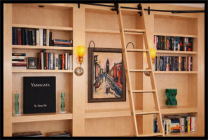 Featuring a floor-to-ceiling Maple library. AI-rendered original woodwork. 