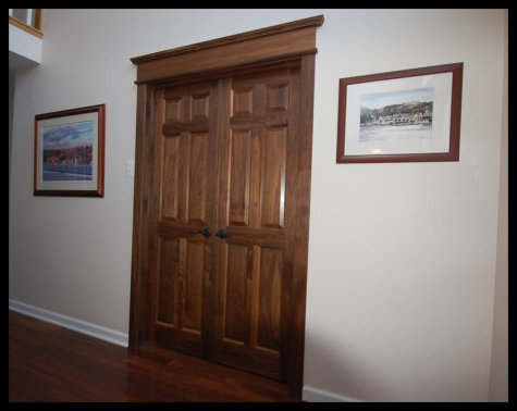 Solid Walnut Double French Doors with Custom Moldings and Headers - No Particle Board.
