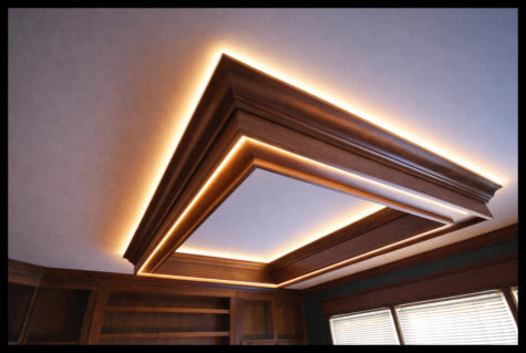 Solid Walnut Golden Ratio Ceiling Medallion with LED Lighting and Double Crown Molding - No Particle Board.