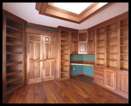 Solid Walnut Corner Bookcases and Center Cabinetry with French Doors and Crown Molding - No Particle Board.