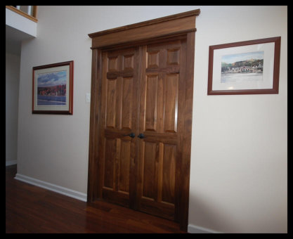Solid Walnut Double French Doors with Custom Moldings and Headers - No Particle Board.